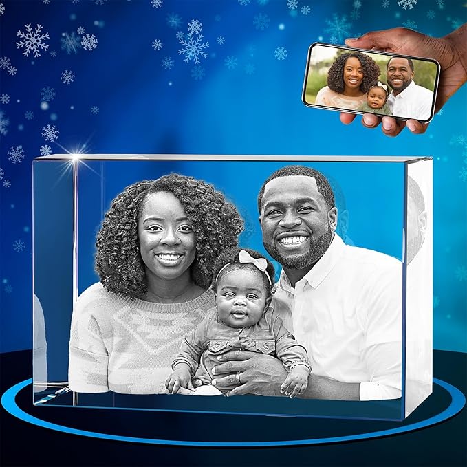 ArtPix 3D Crystal Photo, Christmas Personalized Gifts for Women, Wife, Her, Him, Men, Husband, Grandma, Great Xmas Customized Gift With Your Own Photo, Custom Glass 3D Laser Etched Picture Wedding