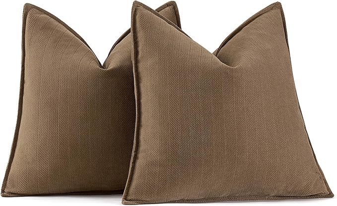 MIULEE Pack of 2 Dark Brwon Decorative Pillow Covers 22x22 Inch Soft Chenille Luxurious Couch Throw Pillows Farmhouse Cushion Covers Euro Shams with Elegant Design for Sofa Bed Living Room Home Decor