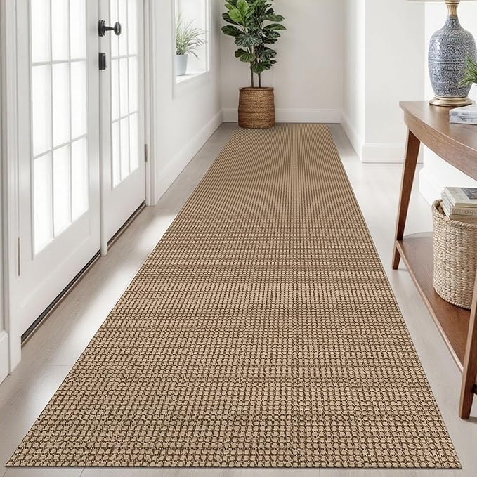 Braided Runner Rug 3x12 Ft Washable Runners for Hallways Non Slip Kitchen Runner Rug Cotton Long Entryway Runner Indoor, Woven Carpet for Hall Kitchen Entryway, Orange/Tan/Brown