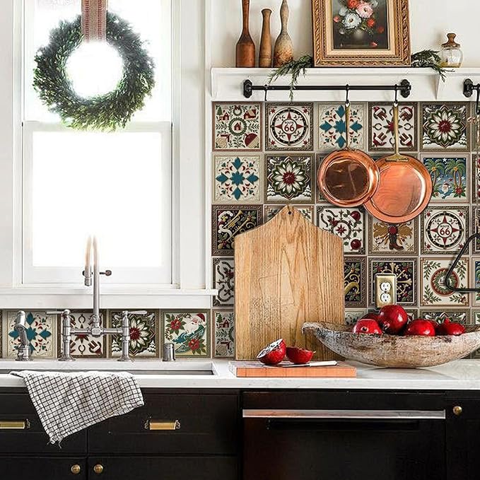 Christmas Peel and Stick Tile, 12-Count 5.9x5.9 Inch Waterproof Backsplash, Removable Sticker for Kitchen and Bathroom Wall