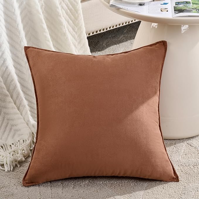 Fancy Homi 2 Packs Rust Decorative Throw Pillow Covers 18x18 inch, Super Soft Faux Suede Decor Square Pillow Covers, Solid Cushion Cover for Couch Living Room Sofa Bedroom 45x45 cm
