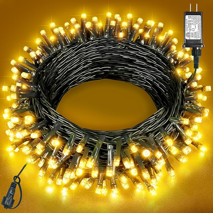 40FT 120 LED Christmas Lights Outdoor, Warm White Christmas String Lights with 8 Modes & Waterproof, Connectable Plug in Christmas Tree Lights for Indoor Bedroom Yard Holiday Decorations