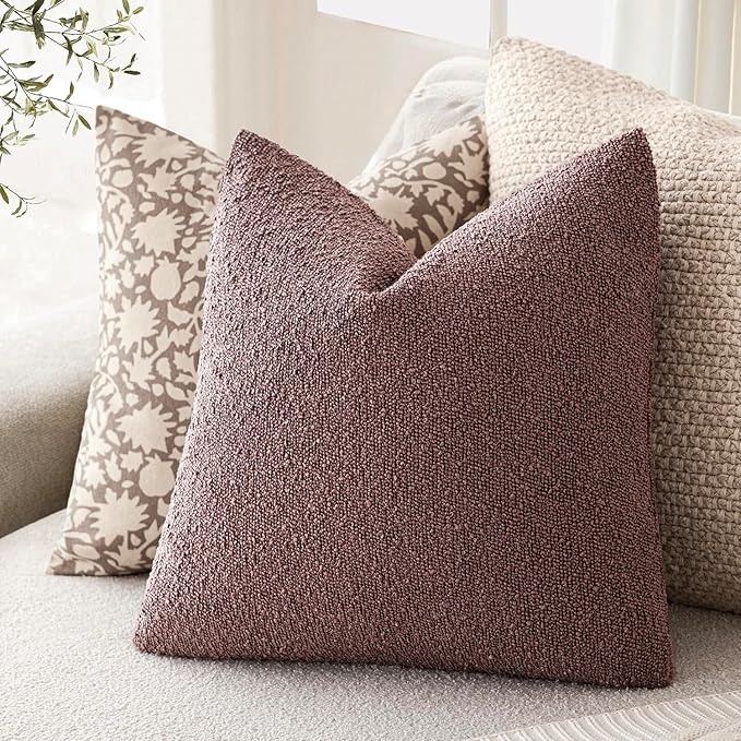 Foindtower Set of 2, Decorative Textured Boucle Throw Pillow Covers Accent Solid Pillow Cases Soft Cozy Couch Cushion Case for Chair Sofa Bedroom Living Room Home Decor 26x26 Inch Dark Purple