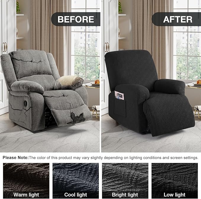 Timeles Recliner Covers Extra Wide Recliner Chair Covers Reclining Couch Covers Sofa Slipcovers Stretch Soft Washable (Single-Seater Oversized, Black)