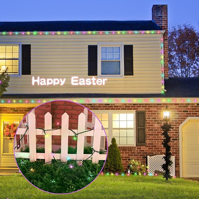LAMPHOME 33ft Easter Lights, 100 LED Green Wire Fairy Starry String Lights Plug in, 11 Lighting Modes, for Indoor Outdoor Xmas Tree Wedding Party Decoration (Multicolor)