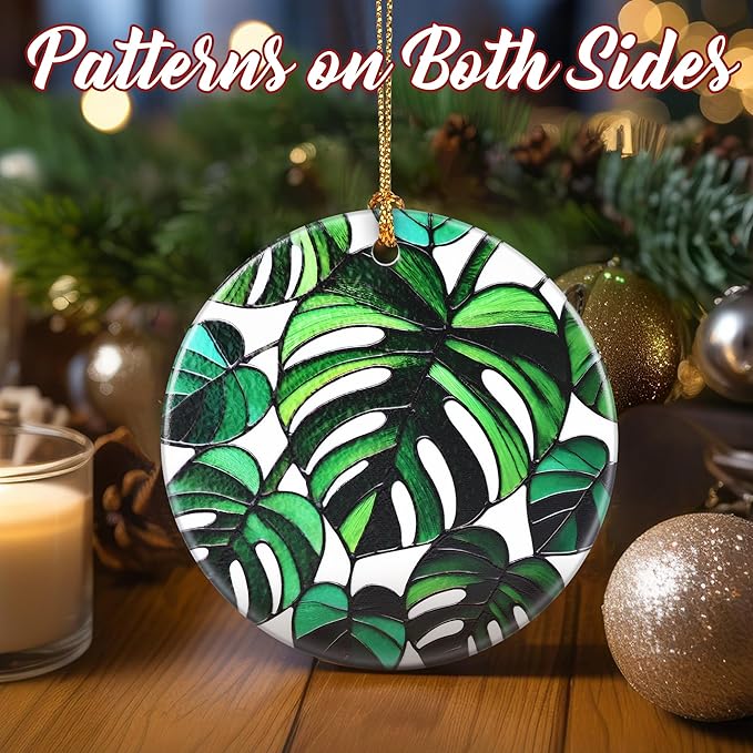 Christmas Ornaments, Dodosky 2.8in Ceramic Monstera Plant Ornament, Xmas Decor, Christmas Tree Ornaments, Xmas Decorations for Tree, Holiday Ornament, Gifts for Plant Lovers, Gifts for Women, Men