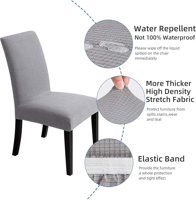Chair Covers for Dining Room - Stretch Chair Slipcovers for Decorative Seat Protector Armless Removable Washable Elastic Dinner Universal Spandex Solid Chair Slip Covers Set (Grey,6)