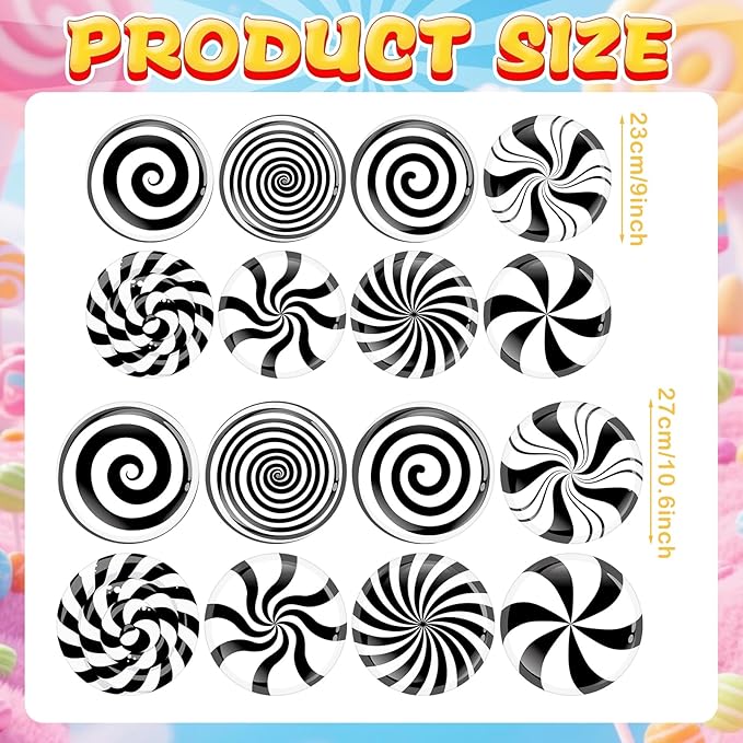 16 Pcs Large Peppermint Christmas Floor Decals Removable Pastel Candy Christmas Floor Stickers Xmas Wall Decals for Home Counters Party Decorations (Black and White,Classic)
