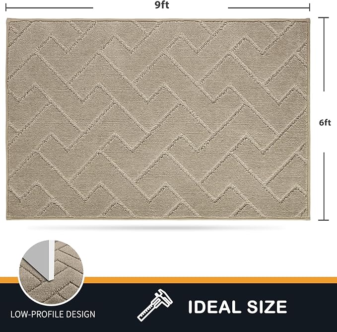 PURRUGS Easy Care Area Rug 6ft x 9ft, Non-Slip Machine Washable Entry Rug, Stain Resistant Accent Rug for Hallway, Bedroom, Living Room and Mudroom, Taupe