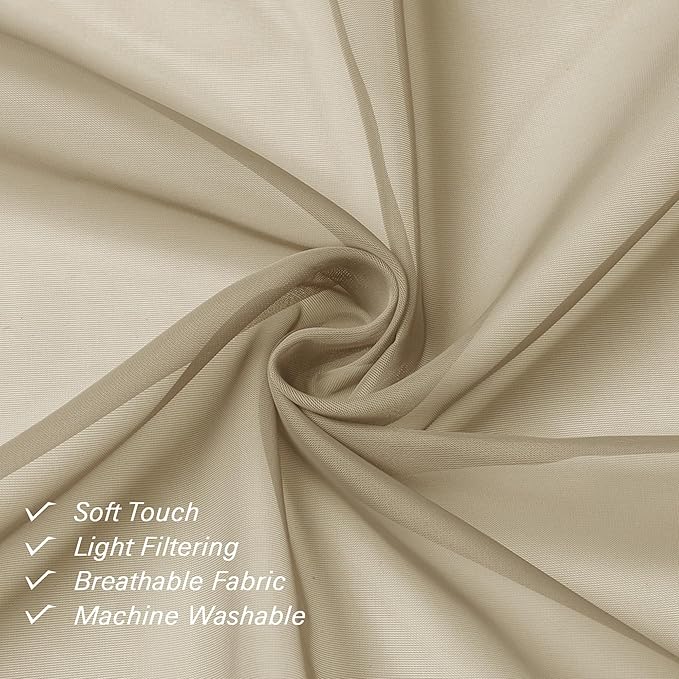 Lecloud Taupe Sheer Curtains 96 Inches Long 2 Panels, Modern Voile Solid Breathable Curtains, Transparent Farmhouse Home Decor with Dual Rod Pocket for Living Room Bedroom, Each 42" W x 96" L
