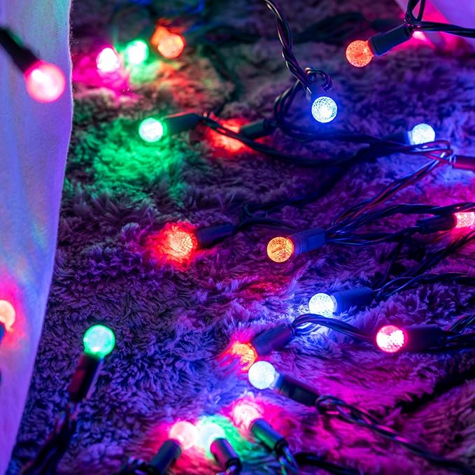 YULETIME Multicolor One-Piece G12 Raspberry Christmas Lights 140 Count 48 Feet, 2 Sets 70 LED 24 ft High Waterproof UL Certified String Light (Multicolor)