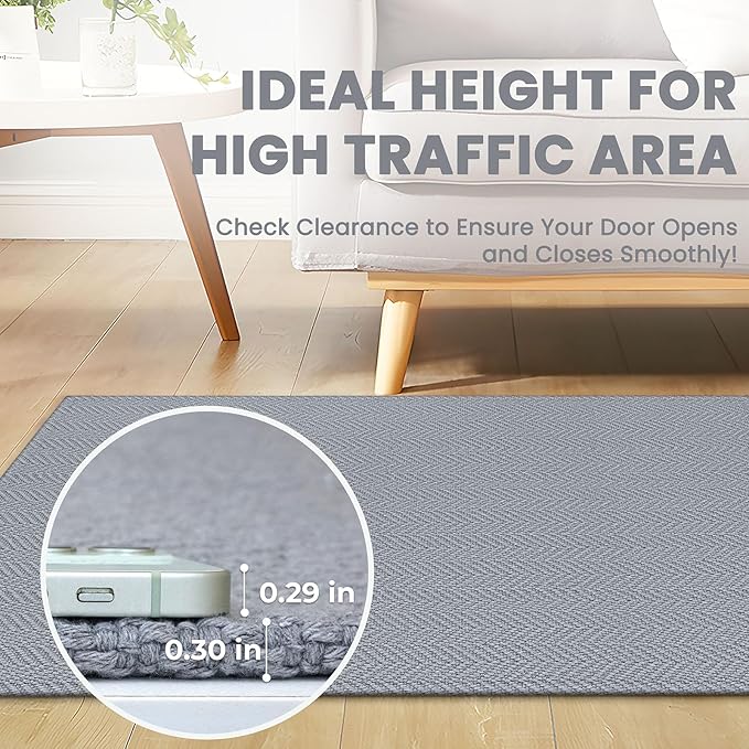 Braided Runner Rug 2x6 Ft Washable Runners for Hallways Kitchen Runner Rug with Rubber Backing Cotton Entryway Runner Indoor, Woven Floor Carpet for Hall Kitchen Bedroom, Light Gray