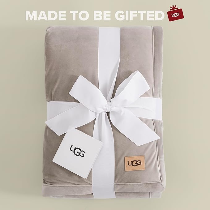 UGG Bliss Throw Blanket Plush Soft Fleece Fluffy Blankets for Bed or Couch Oversized Warm Reversible Machine Washable Medium Weight Home Decor Giftable Throw, 50-inch x 70-inch, Oyster Brown