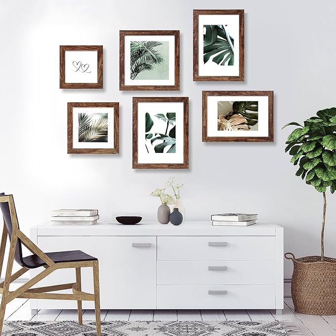 6x9 Picture Frame Set of 2, Made of Real Glass and Rustic Brown Wooden Frame - 6 by 9 Photo for Wall or Tabletop Display