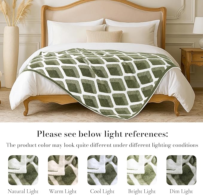 Amélie Home Checkered Throw Blanket for Couch Bed Sofa, Reversible Ultra Soft Cozy Warm Blanket for Living Room Bedroom, 50" x 60", Diamond Green