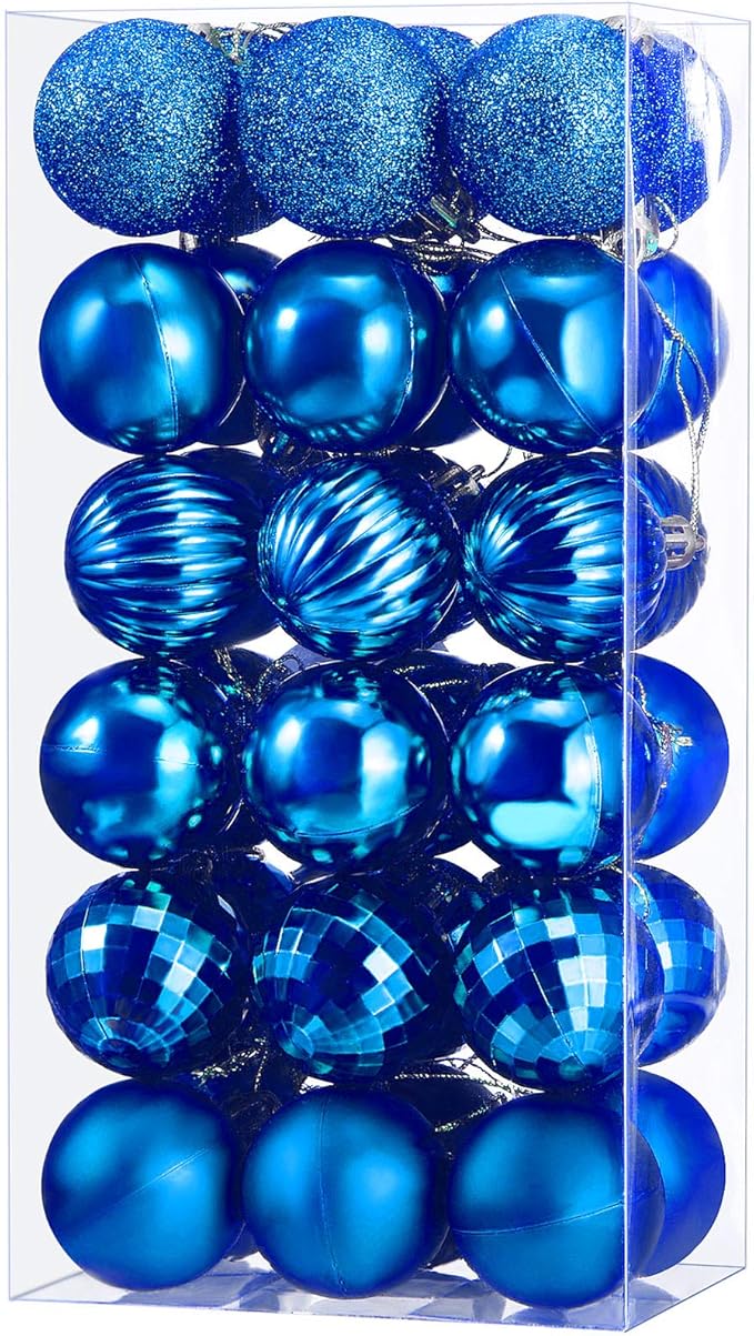 36 Pieces Christmas Ball Ornaments Shatterproof Christmas Decorations Tree Balls for Tree Ornaments Holiday Wedding Party Decoration Hooks 1.57 Inch (Royal Blue)