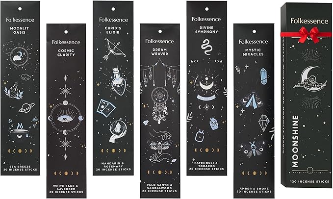 Folkulture Incense Sticks | Set of 6 (120 Insence Sticks) - Non Toxic Palo Santo & Sandalwood, Lavender, Patchouli, Rosemary Insence-Stick | 45 Min Burn Time | Inscents-Sticks for Women