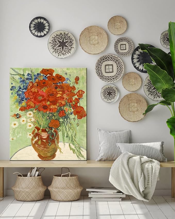 Wieco Art Red Poppies and Daisies Large Canvas Prints Wall Art of Van Gogh Famous Floral Oil Paintings Reproduction Abstract HD Classical Flowers Pictures Artwork for Bathroom Home Decorations