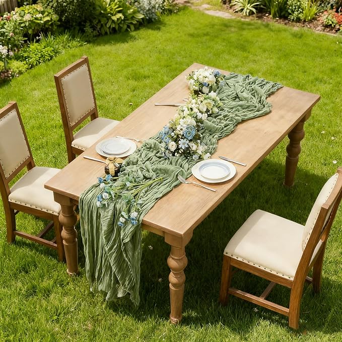 BALCONY & FALCON Sage Green Cheesecloth Table Runner 10FT 120 Inch Rustic & Boho Farmhouse Gauze Cheese Cloth Runners for Wedding Fall Thanksgiving Christmas Party Baby Shower Birthday Decor