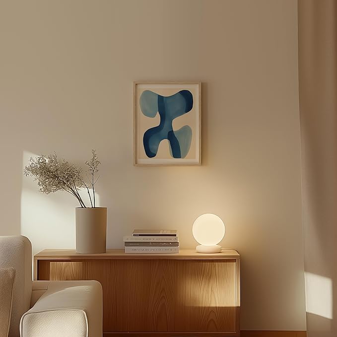 HAUS AND HUES Modern Abstract Wall Art - Blue and Green Living Room Art, Modern Artwork for Walls, Minimalist Picture for Living Room(Blue Shapes, Beige Frame, 11x14)