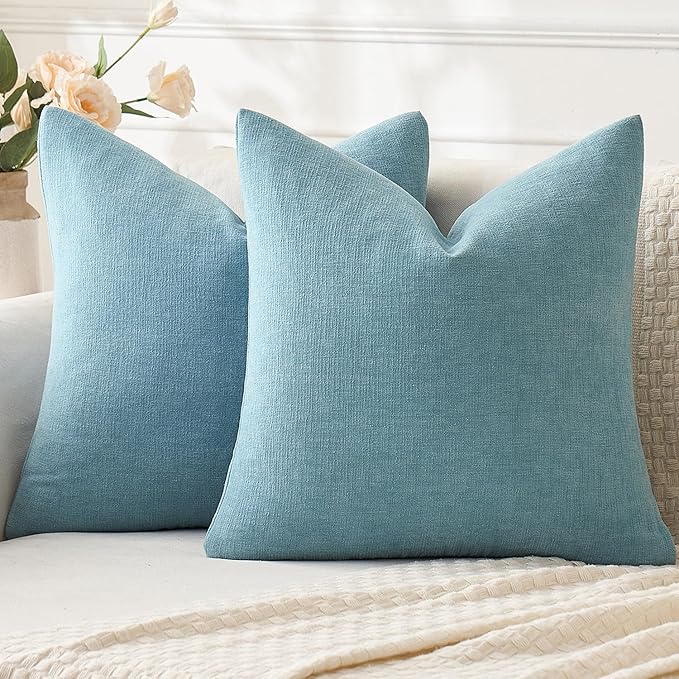 MIULEE Smoke Blue Couch Pillow Covers 20x20 Inch, Set of 2 Soft Chenille Decorative Square Throw Pillow Covers Summer Farmhouse for Sofa Living Room Bed