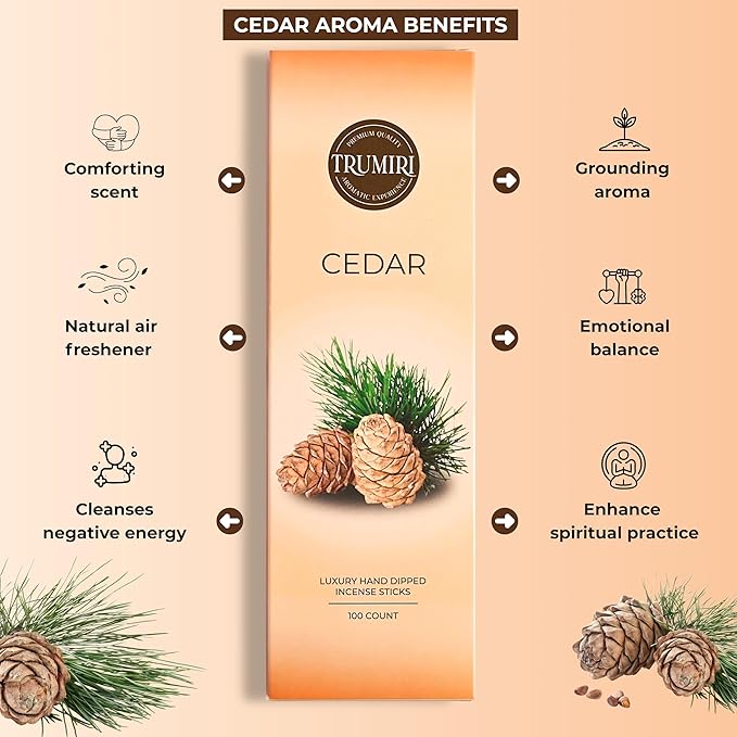 Cedar Incense Sticks - Pack of 100 Insence-Sticks Inciensos Aromaticos - Made with Natural Cedarwood Oil - Scented Insense Non Toxic Inscent Incence