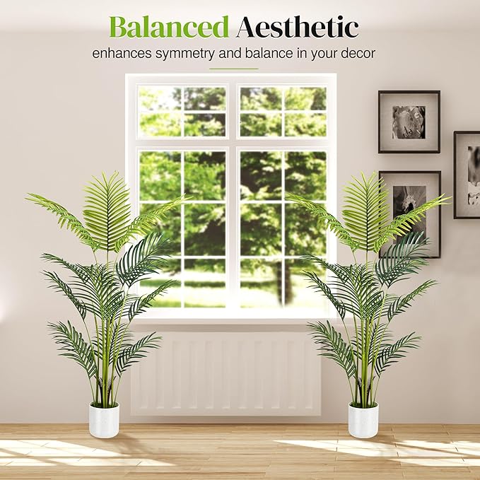 Artificial Palm Tree 4FT, Suntee Fake Tree with White Tall Planter 2 Pack, Faux Tropical Areca Floor Plant in Pot, Artificial Silk Plant for Home Office Living Room Decor Indoor
