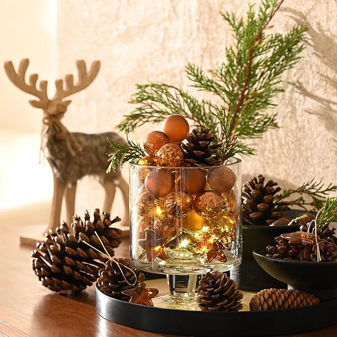 DecorbyHannah Mini Christmas Tree Ornaments, 35ct 1.18inches Copper Broze Christmas Ball Ornaments for Tree Decorations, Small Clear Shatterproof Plastic Hanging Balls Bulk for Xmas,Easter, Party