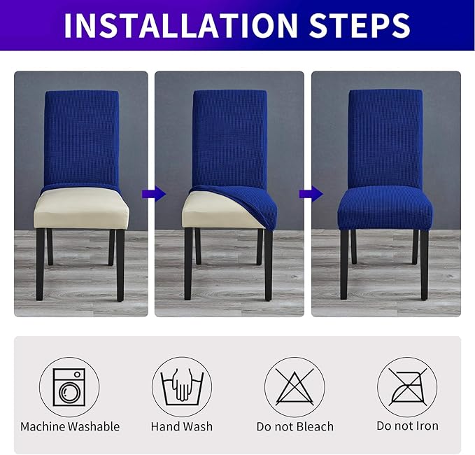 Howhic Stretch Chair Covers for Dining Room Set of 6, Removable Washable Dining Room Chair Covers, Dining Chair Slipcovers Seat Protector, Great for Home Decor and Banquet (Classic Blue, 6 Pack)
