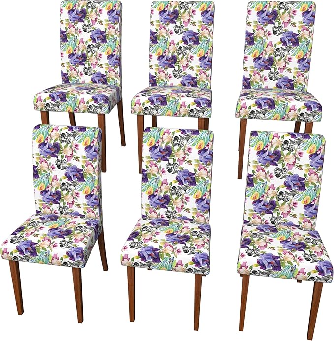 Stretch Dining Chair Covers Set of 6,Floral Print Chair Covers,Soft Removable Washable,Pet Friendly Furniture Protector,Universal Chair Slipcovers for Home, Kitchen,Ceremony Dining Room Seat