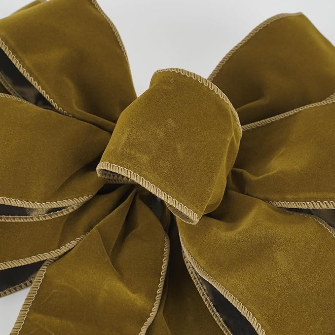 13" Khaki Pre-Tied Velvet Bow for Christmas Tree, Rustic Bow for Wreaths, Wedding, Premade Bows with Twist Tie, Tree Toppers Bows for Party Favor, Christmas Home Indoor Outdoor Decor-1 PCs