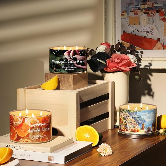 Over 50 Hours Jar Candle - 4-Wick Long-Lasting Scented Candles, 18oz Natural Soy Wax Candle for Home, Candle Gifts for Women & Men, Champagne Cassis & Honey