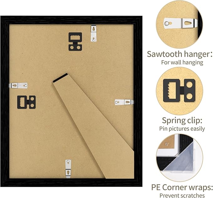 8x10 Picture Frame - 8 x 10 Photo Frame Made of Solid Oak Wood and Real Glass,Display Picture 2 Opening 4x6 with Mat or 8x10 Without Mat for Wall & Tabletop(Color Black)