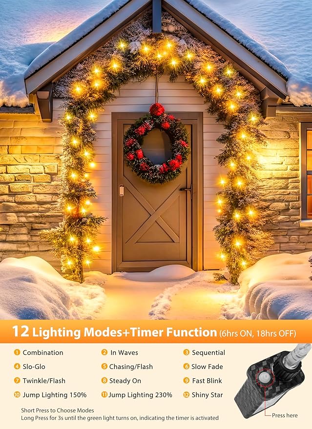 Minetom Christmas Lights Outdoor Cluster Lights - 500 LED 25 Ft Christmas Firecrackers String Lights, 12 Modes Timer Waterproof Connetable Plug in Twinkle Fairy Lights for Xmas Tree Garland Party