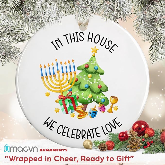 Hanukkah Gifts - Hanukkah Ornaments, Jewish Christmas Ornaments - Chanukah Christmas Ornament - Spiritual Jewish Gifts for Women, Men - Ceramic Ornament 2025