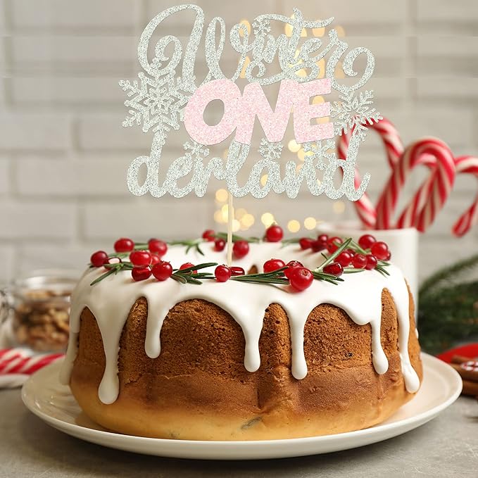 Gyufise 1 Pack Winter Wonderland Decorations Silver Pink Winter Onederland Cake Topper Winter Onederland Party Decorations for Birthday Winter Onederland 1st Birthday Party Supplies