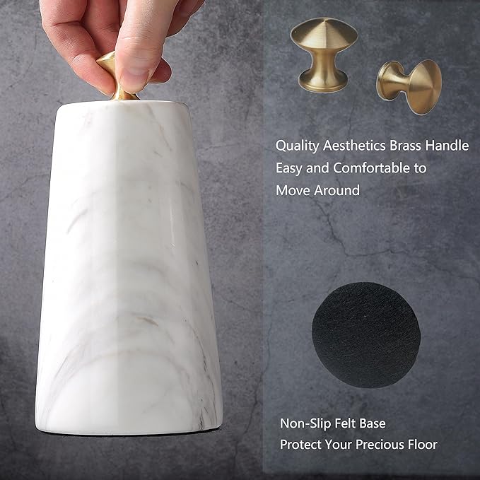 Decorative Door Stoppers, Solid Marble Heavy Duty Door Stops Indoor or Outdoor, Natural Stone Modern Door Stop with Brass Handle, Decor Doorstop Wedge Holder, Weighted Bookends.