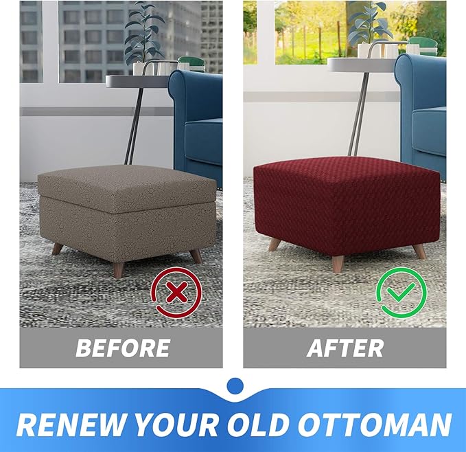 MAXIJIN Jacquard Ottoman Cover Slipcovers Folding Storage Stool Furniture Protector Cover Soft Thick Rectangle Foot Rest Slipcover with Elastic Bottom (Ottoman Small, Wine Red)