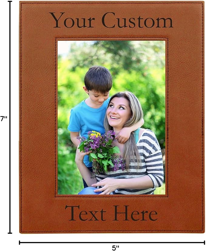 CustomGiftsNow Personalized Add Your Custom Text Engraved Leatherette Faux Leather Hanging/Tabletop Personalized Group Family Photo Picture Frame (Rawhide, 4x6-inch Vertical)