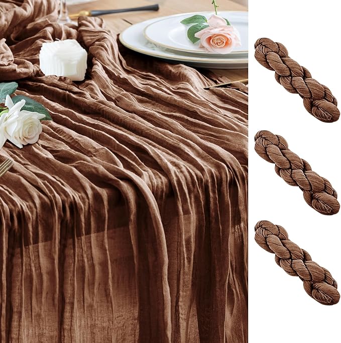 Wokceer Cheesecloth Table Runner 3Pack 10FT Brown Boho Gauze Fall Thanksgiving Cheese Cloth Table Runner for Party Long Rustic Sheer Table Runners for Baby Bridal Shower Wedding Easter Table Decor