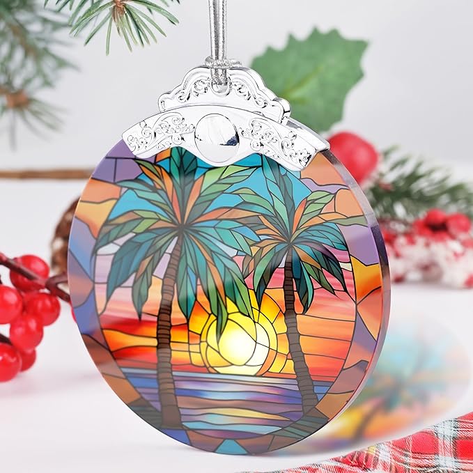 Retro Beach Ornament, Christmas Ornaments, Christmas Decorations for Tree, Stained Glass Ornament, Heirloom Keepsake, Gift Exchange, Gift Ideas, Bauble Present