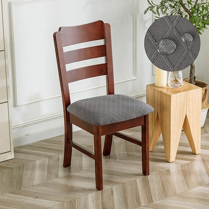 Genina Waterproof Seat Covers for Dining Room Chairs Covers Dining Chair Cover Kitchen Chair Covers (Dark Gray, 2 Pcs)