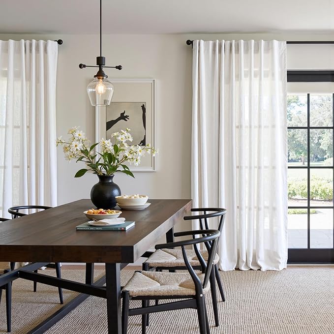 jinchan Linen Blend Curtain 96 inch Length 1 Panel for Bedroom Living Room, Floor to Ceiling 84 inch Wide Farmhouse Drape with Rod Pocket Back Tab(84W x 96L, Off White)