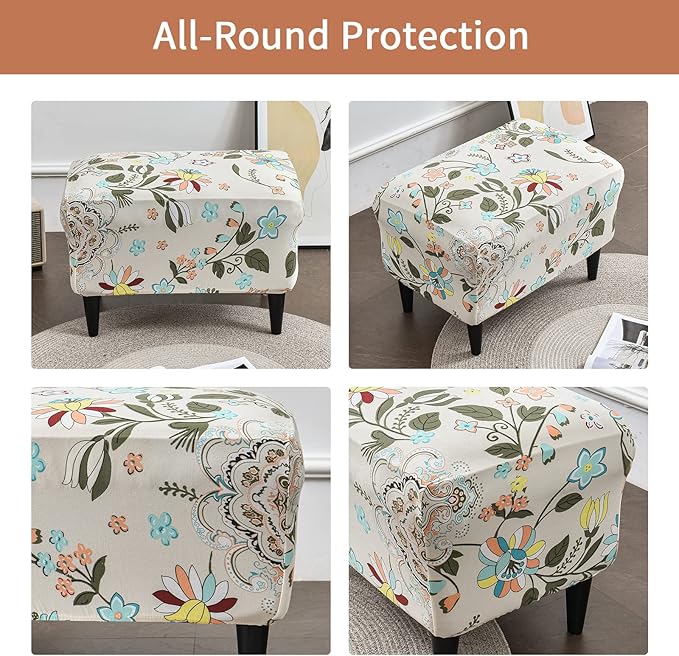 Eco-Ancheng Stretch Ottoman Cover Rectangular Storage Ottoman Slipcover Footrest Stool Covers Ottoman Slipcovers for Foot Stool with Nonslip Elastic Bottom (24,Large)