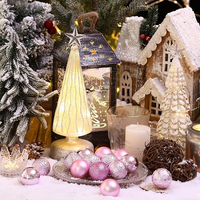 34ct Pink Mini Christmas Ball Ornaments Shatterproof Plastic Christmas Tree Decorations for Xmas Party Home Office Holiday Decor -Small Size (1.57"/ 40mm)