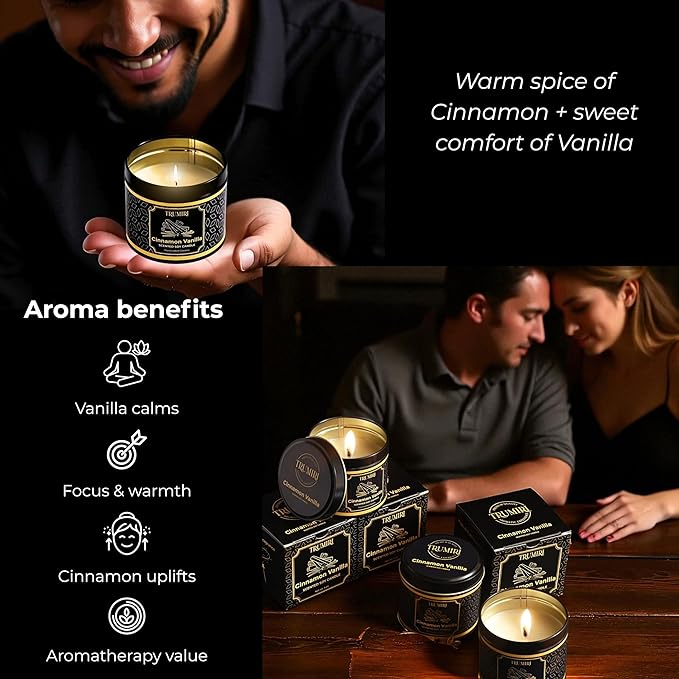 Vanilla Candle with Cinnamon Strong Scented Soy Candel Clean Non Toxic Velas Aromáticas for Women Gift for Fall Christmas Holidays Pack of 3 5Oz Decorative Tin Jars with Lids