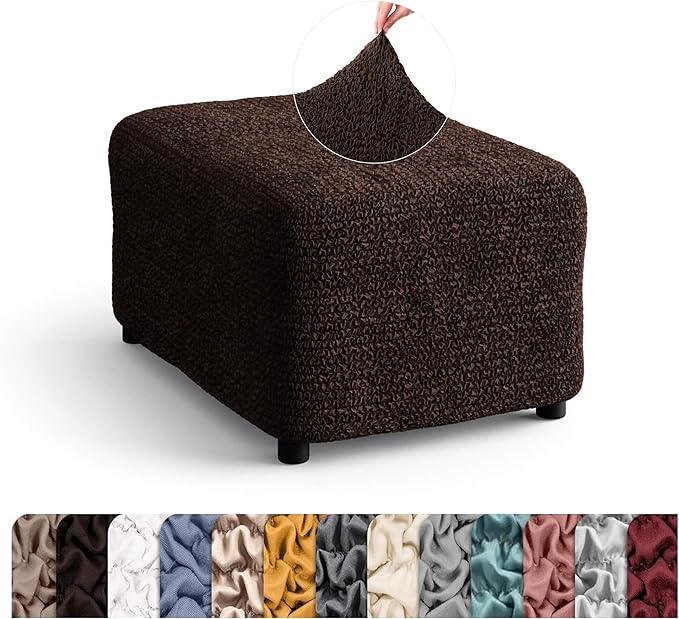 PAULATO BY GA.I.CO. Ottoman Cover Stool Cover Pouf Slipcover - Soft Polyester Fabric Slipcover - 1-Piece Form Fit Stretch Furniture Protector - Microfibra Collection - Dark Brown (Ottoman)