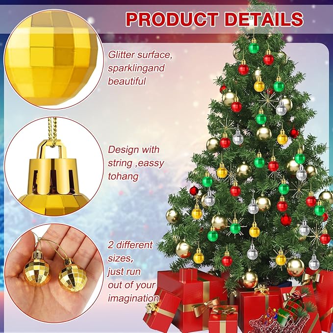 Boao 96 Pcs Christmas Mini Balls Ornaments Miniature Xmas Tree Ornaments Multicolour Shiny Small Hanging Decorations for Christmas Holiday Party Decor(1.18 Inch,Bright Colors Balls)