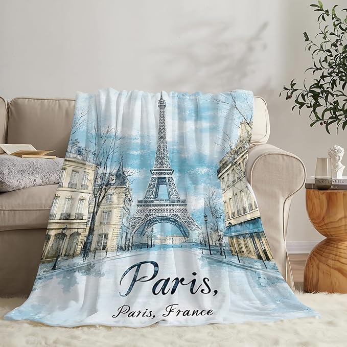 Tijuboni Paris Eiffel Tower Throw Blanket Paris Gifts for Girls Women Boys Men Adults Kids Soft Flannel Fleece Blanket for Couch Sofa Bed Home Decor 50"x60"