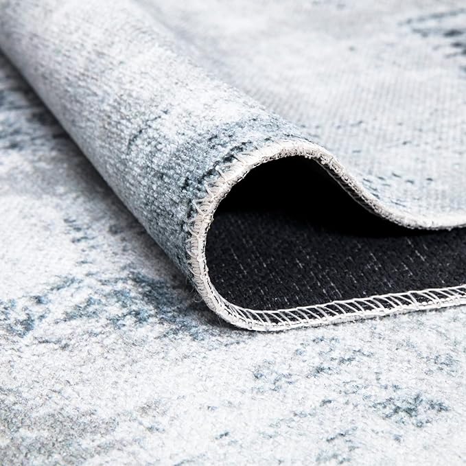 Bloom Rugs Caria Washable Non-Slip 8x10 Rug - Ivory/Silver/Blue Modern Abstract Area Rug for Living Room, Bedroom, Dining Room, and Kitchen - Exact Size: 7'8" x 10'